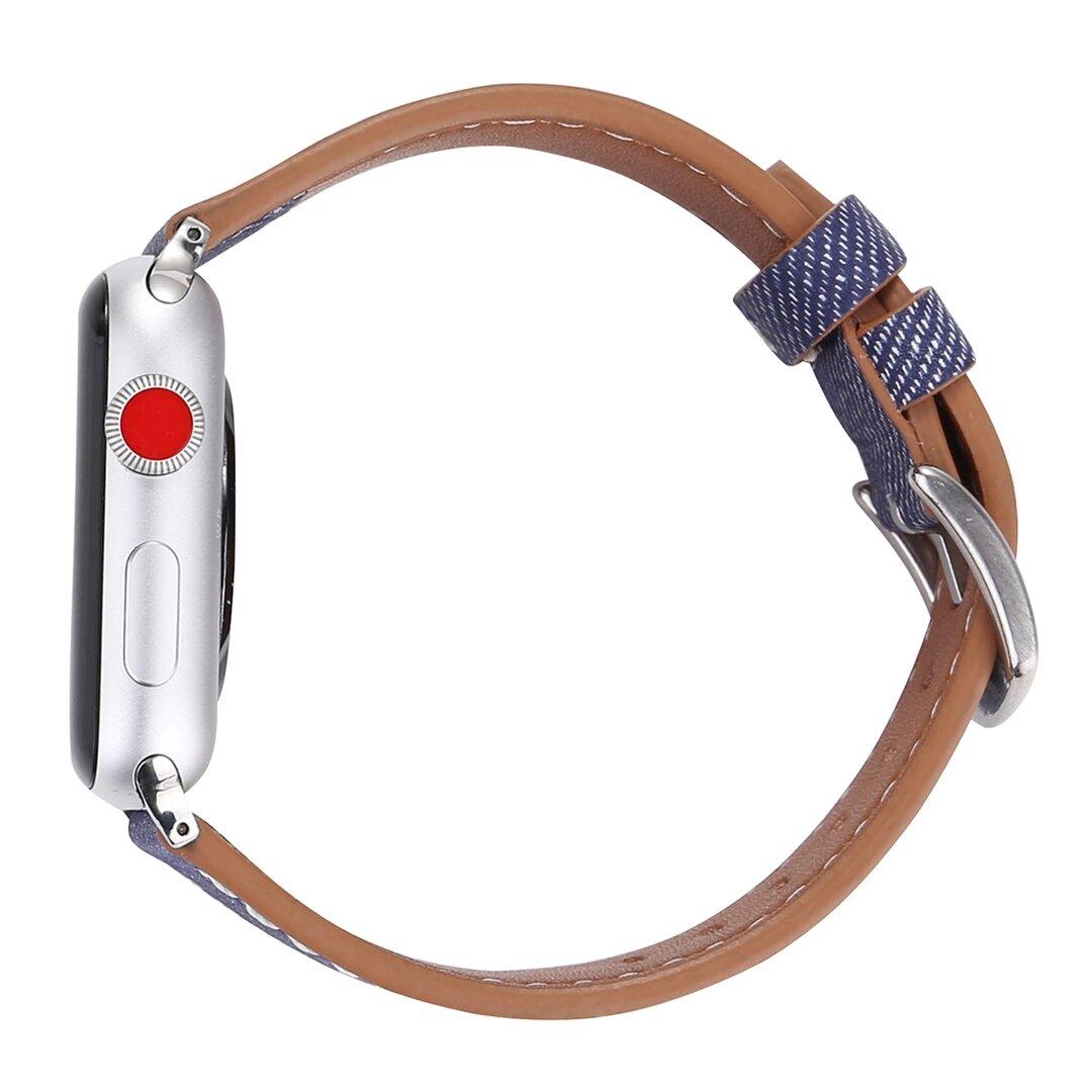 Echtes Lederarmband mit Denim-Muster - Dunkelblau - Geeignet f&uuml;r Apple Watch 38mm / 40mm / 41mm / 42mm