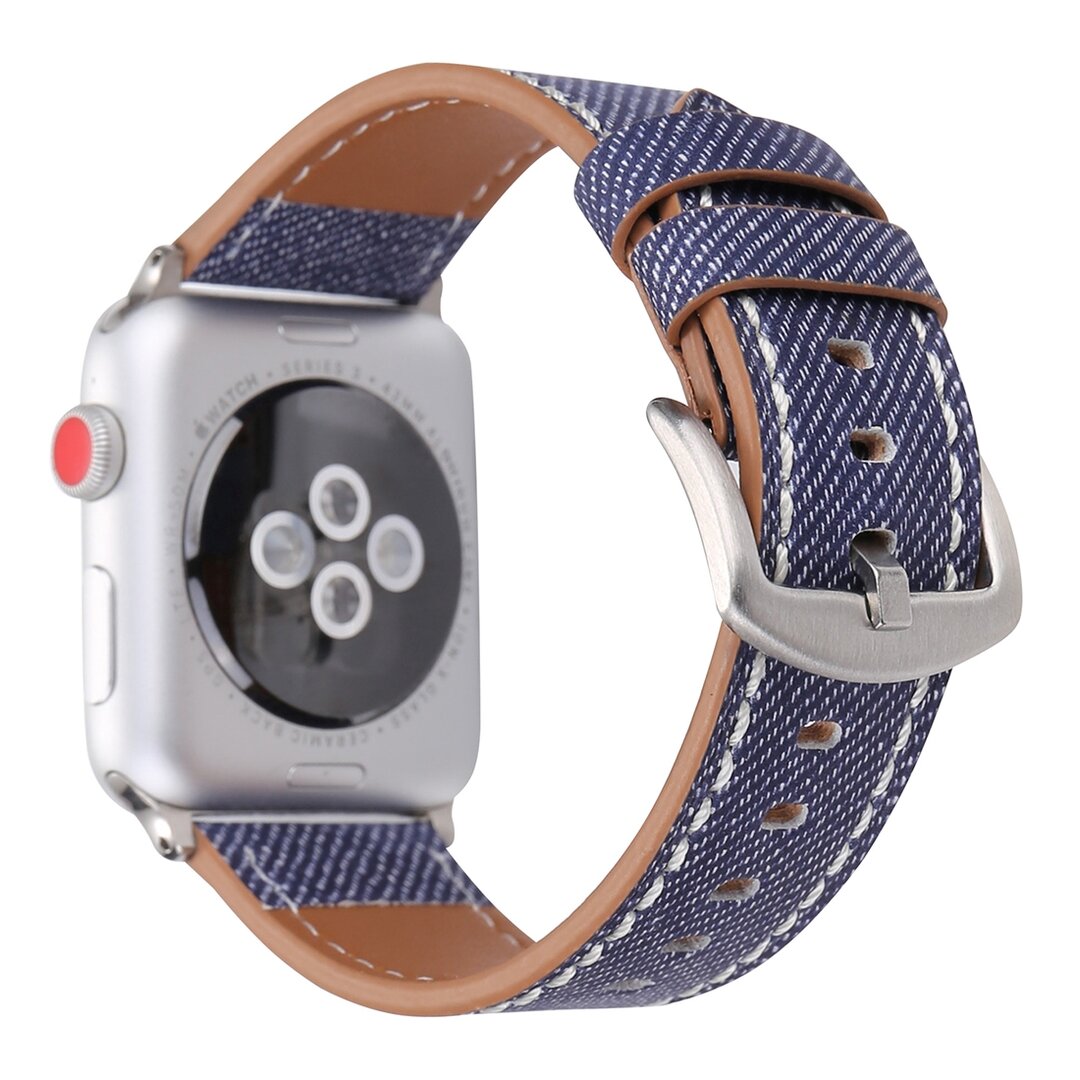 Echtes Lederarmband mit Denim-Muster - Dunkelblau - Geeignet f&uuml;r Apple Watch 38mm / 40mm / 41mm / 42mm