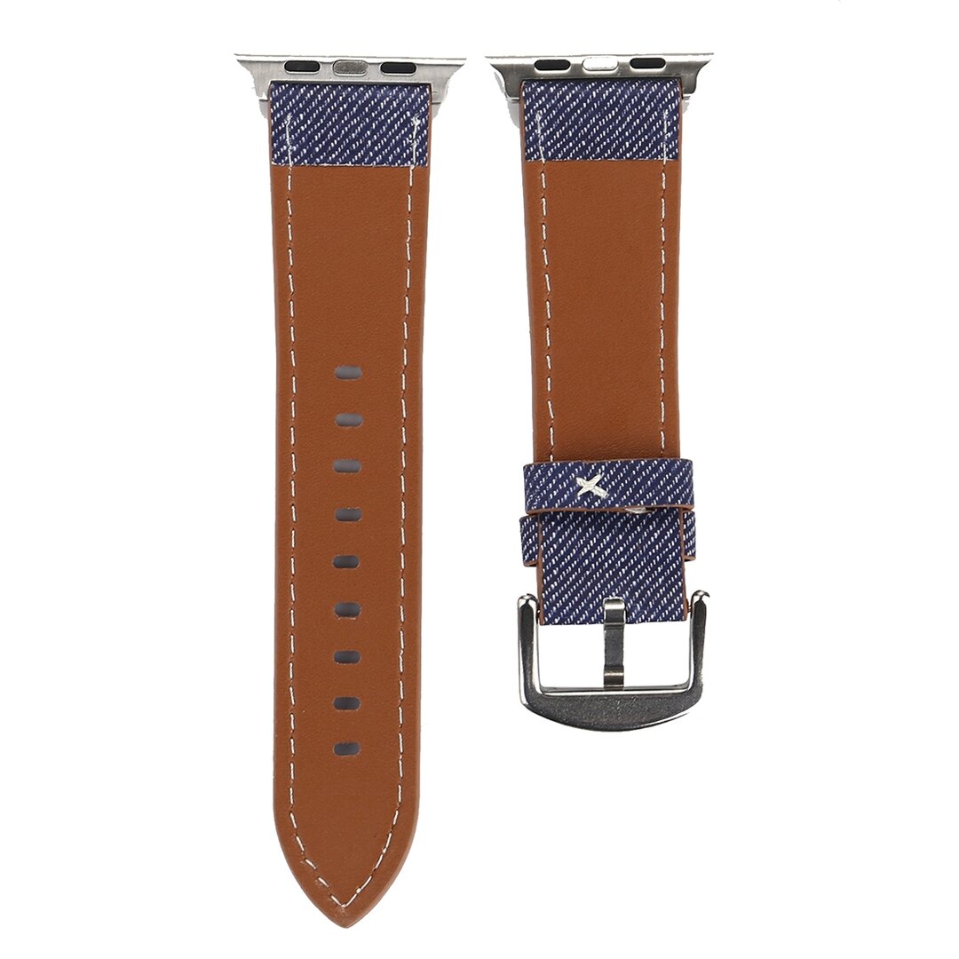 Echtes Lederarmband mit Denim-Muster - Dunkelblau - Geeignet f&uuml;r Apple Watch 38mm / 40mm / 41mm / 42mm