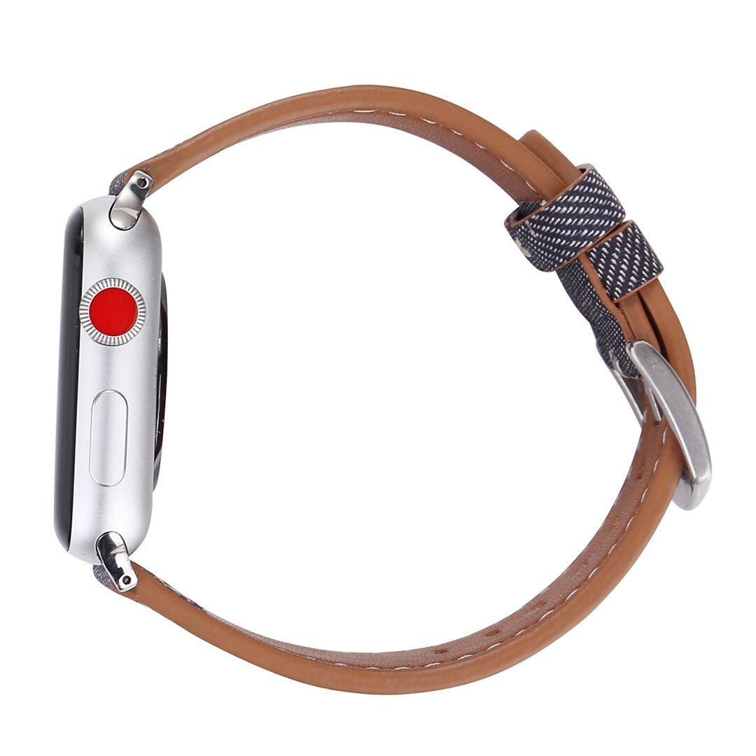 Echtes Lederarmband mit Denim-Muster - Grau - Geeignet f&uuml;r Apple Watch 44mm / 45mm / 46mm / 49mm