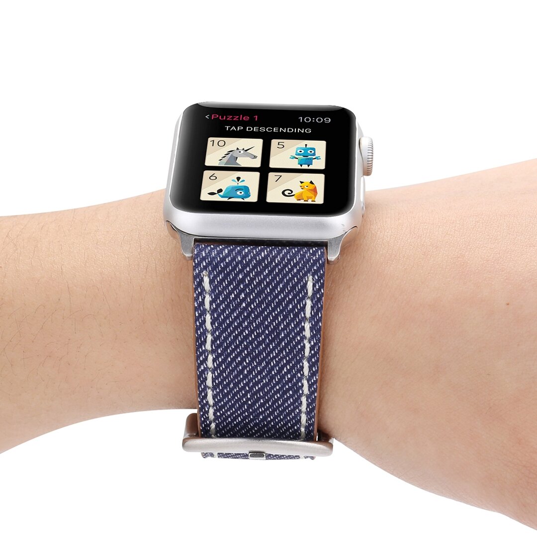 Echtes Lederarmband mit Denim-Muster - Dunkelblau - Geeignet f&uuml;r Apple Watch 44mm / 45mm / 46mm / 49mm