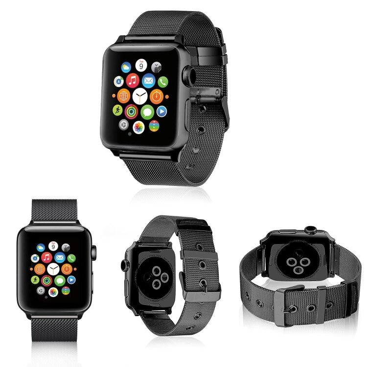 Milanaise mit Schnallenarmband - Schwarz - Geeignet f&uuml;r Apple Watch 38mm / 40mm / 41mm / 42mm