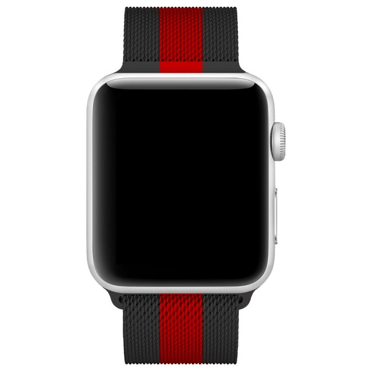 Milanaise-Edelstahlarmband - Schwarz mit Rot - Geeignet f&uuml;r Apple Watch 38mm / 40mm / 41mm / 42mm