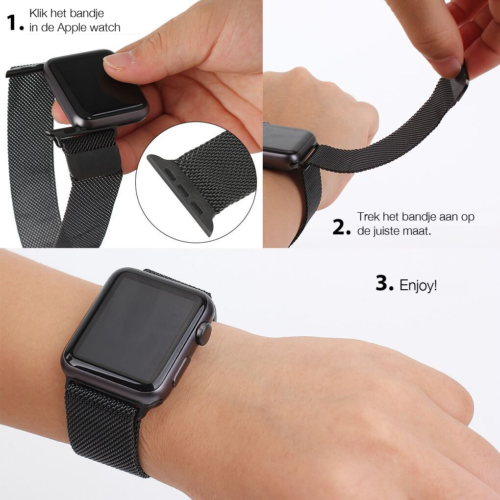 Milanaise-Edelstahlarmband - Schwarz - Geeignet f&uuml;r Apple Watch 44mm / 45mm / 46mm / 49mm