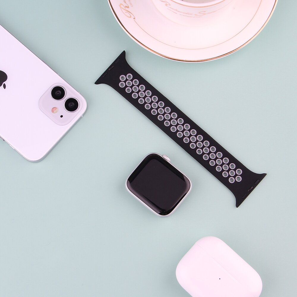 Solo Loop Sportband - Gr&ouml;&szlig;e: S - Schwarz + Grau - Geeignet f&uuml;r Apple Watch 38mm / 40mm / 41mm / 42mm