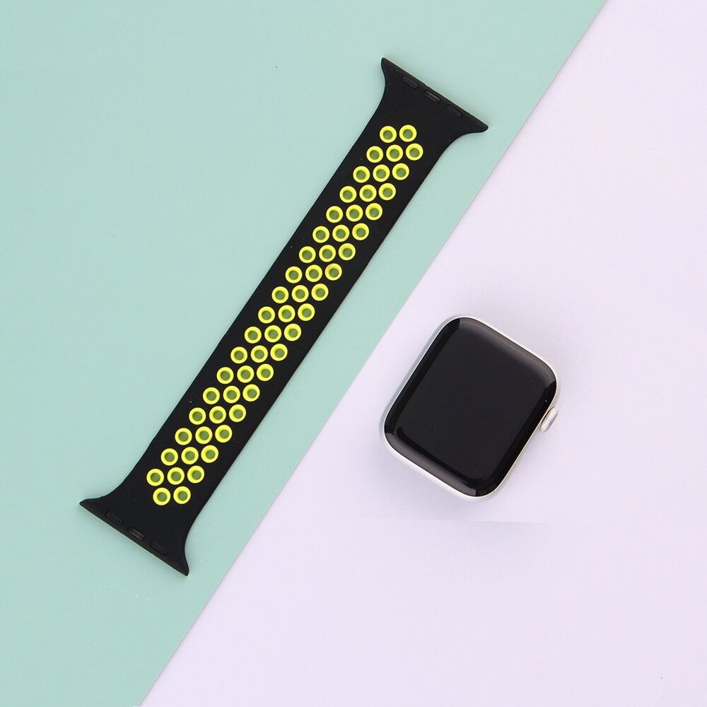 Solo Loop Sportband - Gr&ouml;&szlig;e: S - Schwarz + Gelb - Geeignet f&uuml;r Apple Watch 38mm / 40mm / 41mm / 42mm