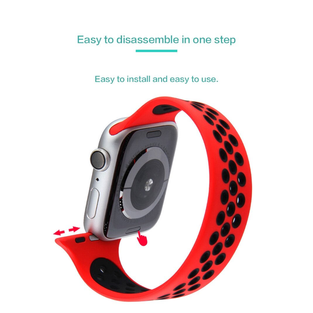 Solo Loop Sportband - Gr&ouml;&szlig;e: M - Rot + Schwarz - Geeignet f&uuml;r Apple Watch 38mm / 40mm / 41mm / 42mm
