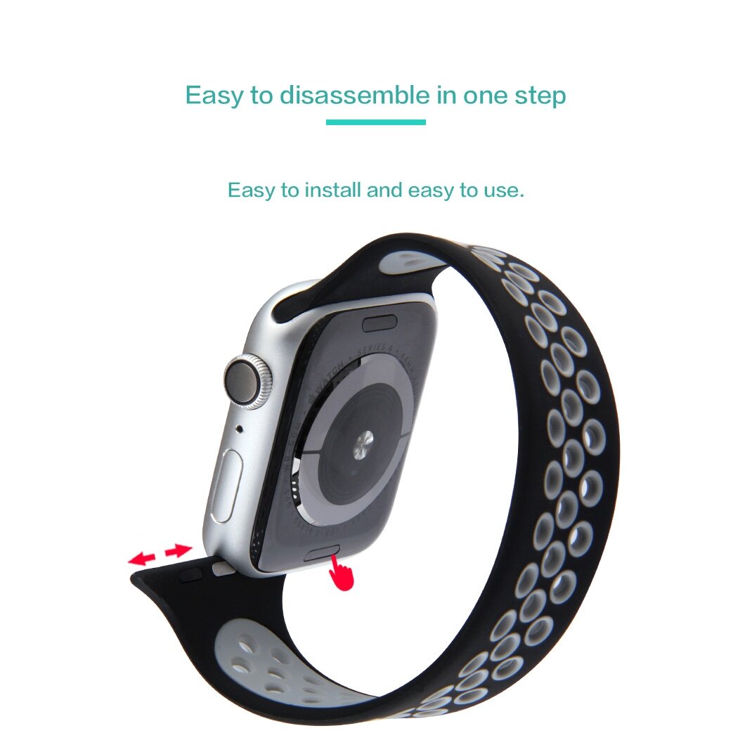 Solo Loop Sportband - Gr&ouml;&szlig;e: M - Schwarz + Grau - Geeignet f&uuml;r Apple Watch 38mm / 40mm / 41mm / 42mm