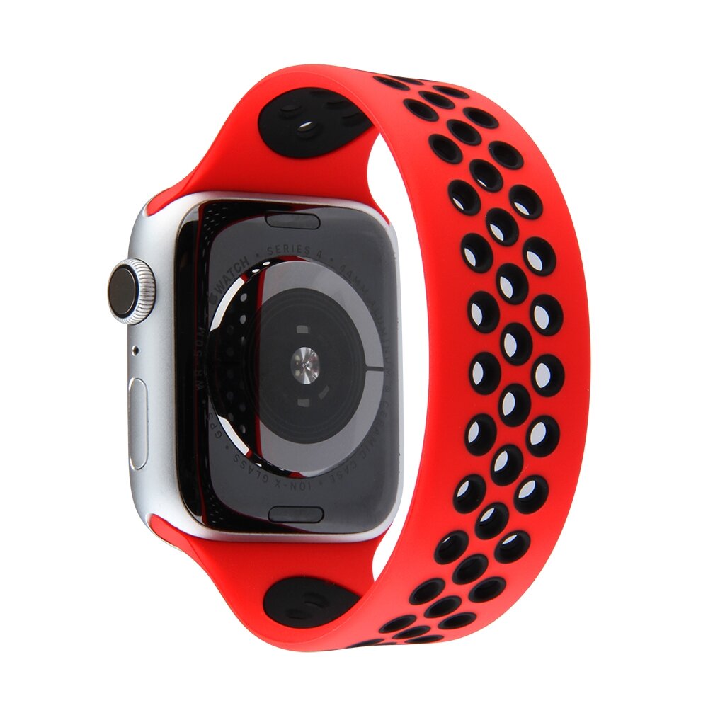 Solo Loop Sportarmband - Gr&ouml;&szlig;e: L - Rot + Schwarz - Geeignet f&uuml;r Apple Watch 38mm / 40mm / 41mm / 42mm
