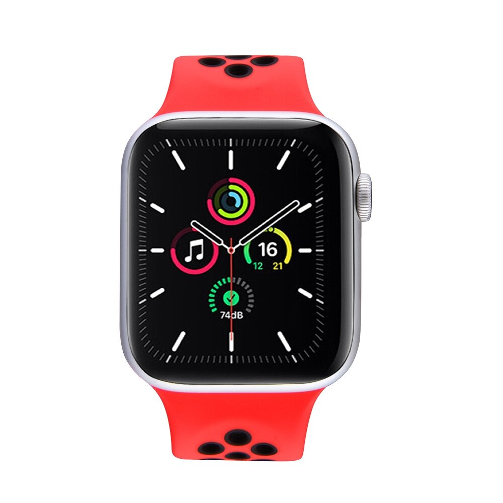 Solo Loop Sportarmband - Gr&ouml;&szlig;e: L - Rot + Schwarz - Geeignet f&uuml;r Apple Watch 38mm / 40mm / 41mm / 42mm