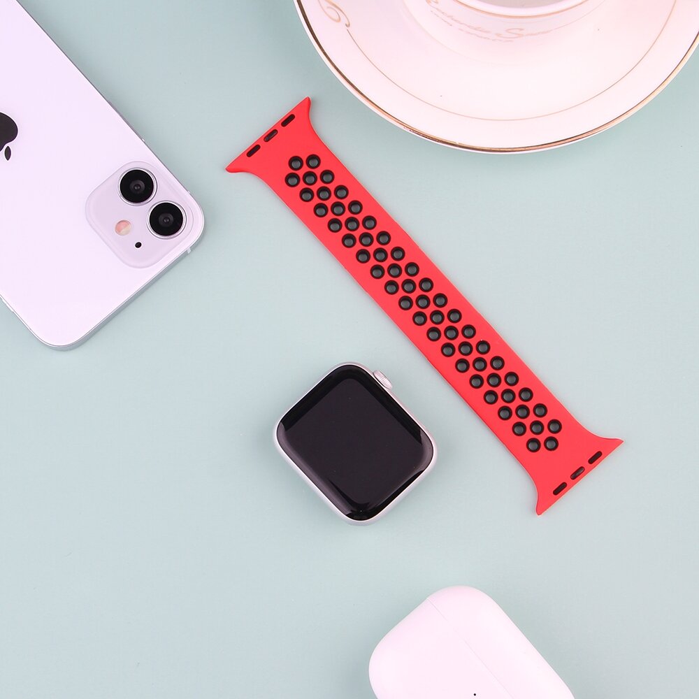 Solo Loop Sportband - Gr&ouml;&szlig;e: L - Rot + Schwarz - Geeignet f&uuml;r Apple Watch 44mm / 45mm / 46mm / 49mm