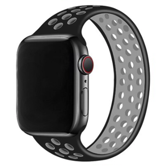 Solo Loop Sportband - Gr&ouml;&szlig;e: L - Schwarz + Grau - Geeignet f&uuml;r Apple Watch 44mm / 45mm / 46mm / 49mm