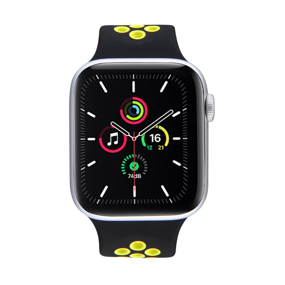 Solo Loop Sportarmband - Gr&ouml;&szlig;e: L - Schwarz + Gelb - Geeignet f&uuml;r Apple Watch 44mm / 45mm / 46mm / 49mm