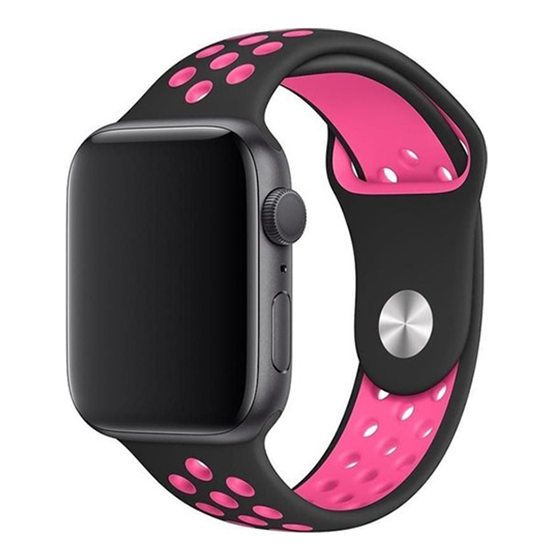 Sportarmband - Gr&ouml;&szlig;e: S/M - Schwarz + Pink - Geeignet f&uuml;r Apple Watch 38mm / 40mm / 41mm / 42mm