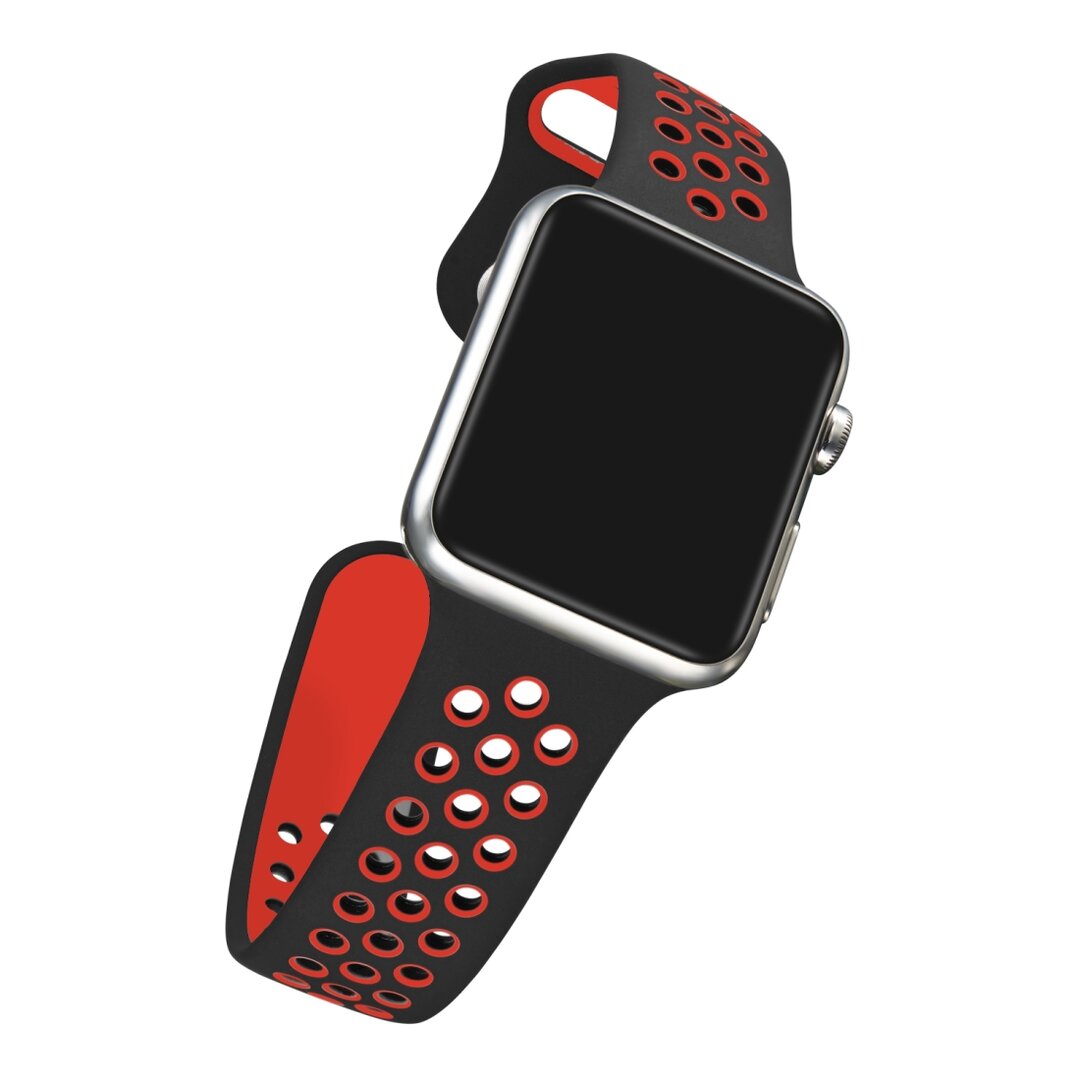 Sportarmband - Gr&ouml;&szlig;e: S/M - Schwarz + Rot - Geeignet f&uuml;r Apple Watch 38mm / 40mm / 41mm / 42mm