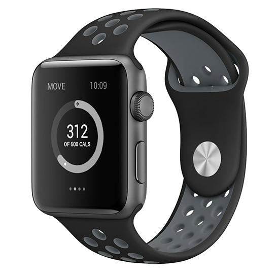 Sportarmband - Gr&ouml;&szlig;e: S/M - Schwarz + Grau - Geeignet f&uuml;r Apple Watch 38mm / 40mm / 41mm / 42mm