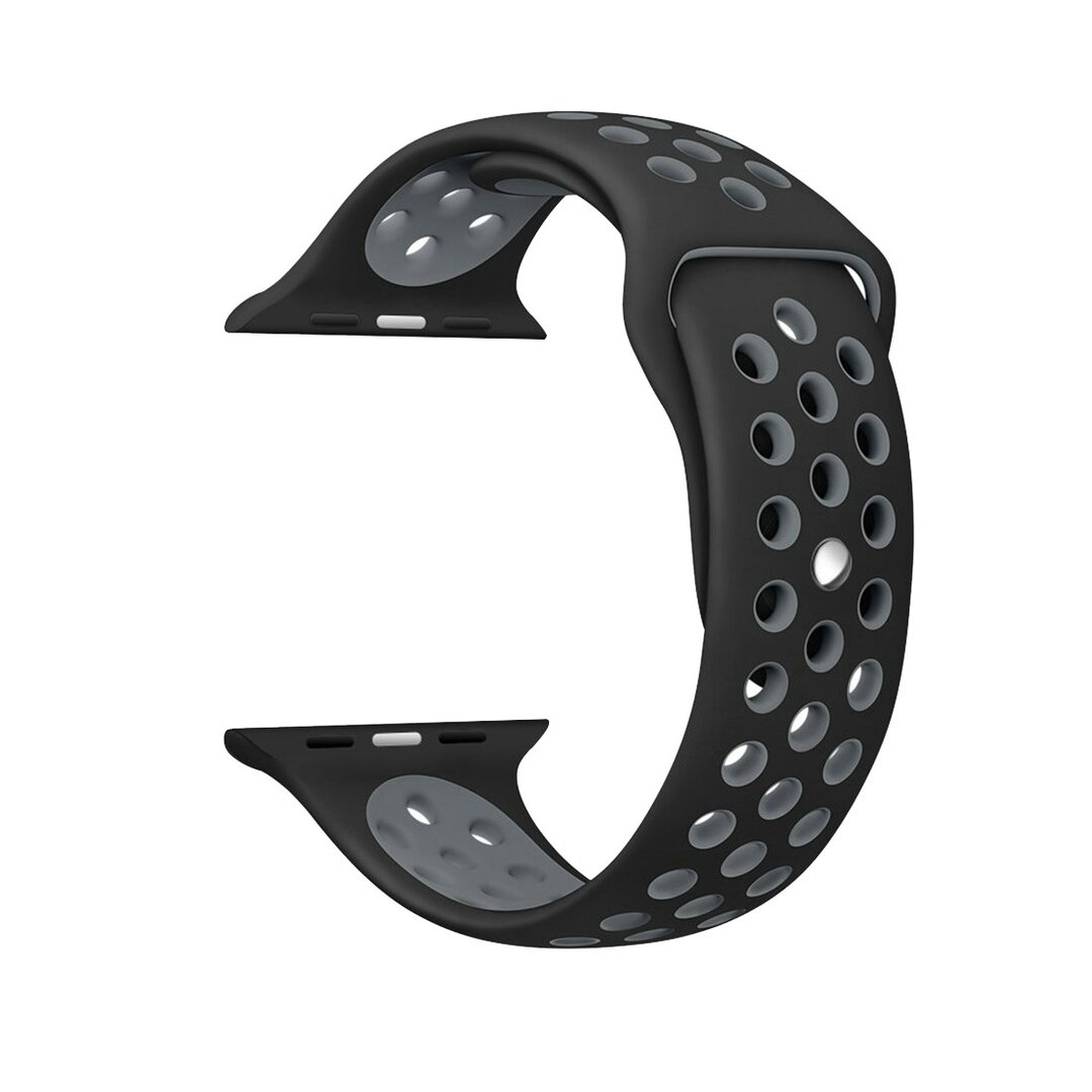 Sportarmband - Gr&ouml;&szlig;e: S/M - Schwarz + Grau - Geeignet f&uuml;r Apple Watch 38mm / 40mm / 41mm / 42mm