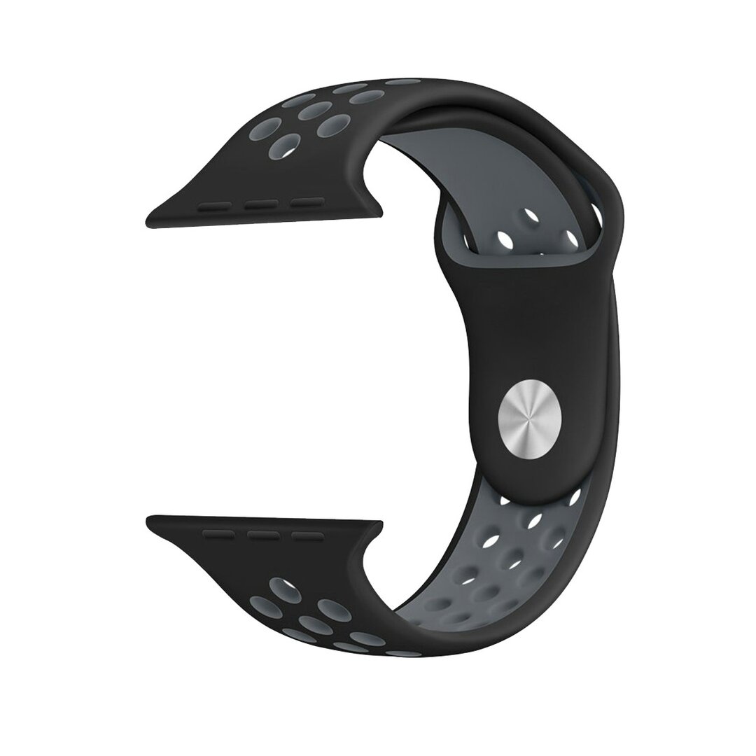 Sportarmband - Gr&ouml;&szlig;e: S/M - Schwarz + Grau - Geeignet f&uuml;r Apple Watch 38mm / 40mm / 41mm / 42mm