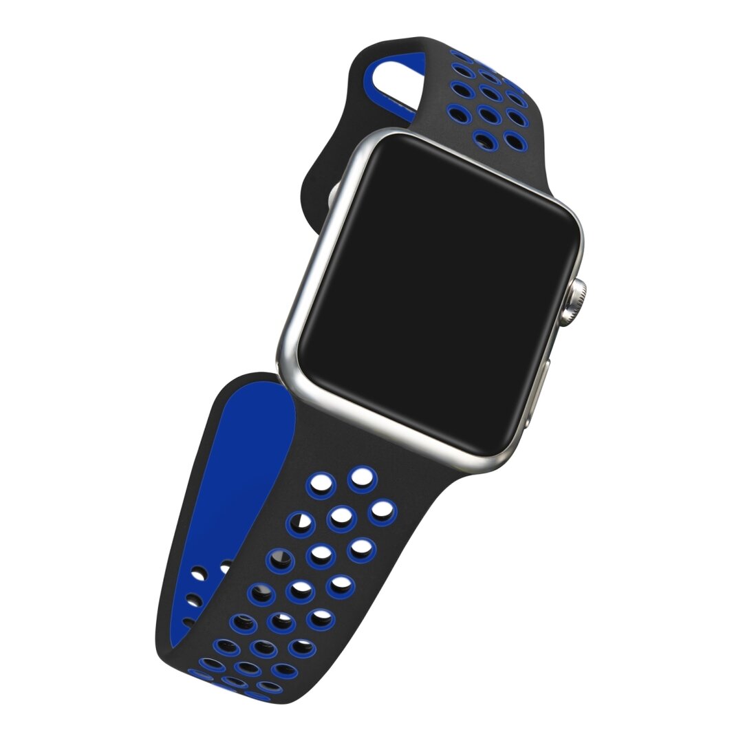 Sportarmband - Gr&ouml;&szlig;e: S/M - Schwarz + Blau - Geeignet f&uuml;r Apple Watch 38mm / 40mm / 41mm / 42mm