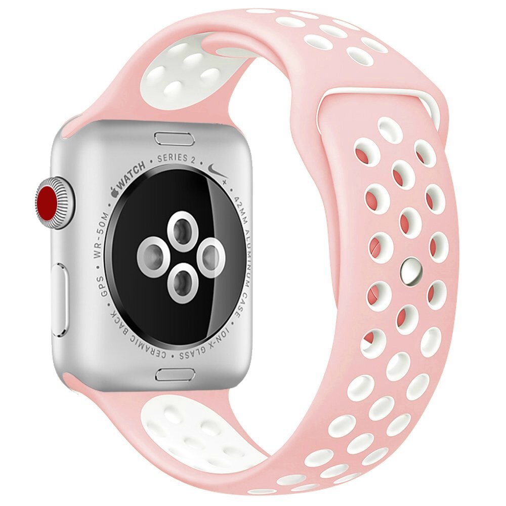 Sportarmband - Gr&ouml;&szlig;e: S/M - Rosa + Wei&szlig; - Geeignet f&uuml;r Apple Watch 38mm / 40mm / 41mm / 42mm