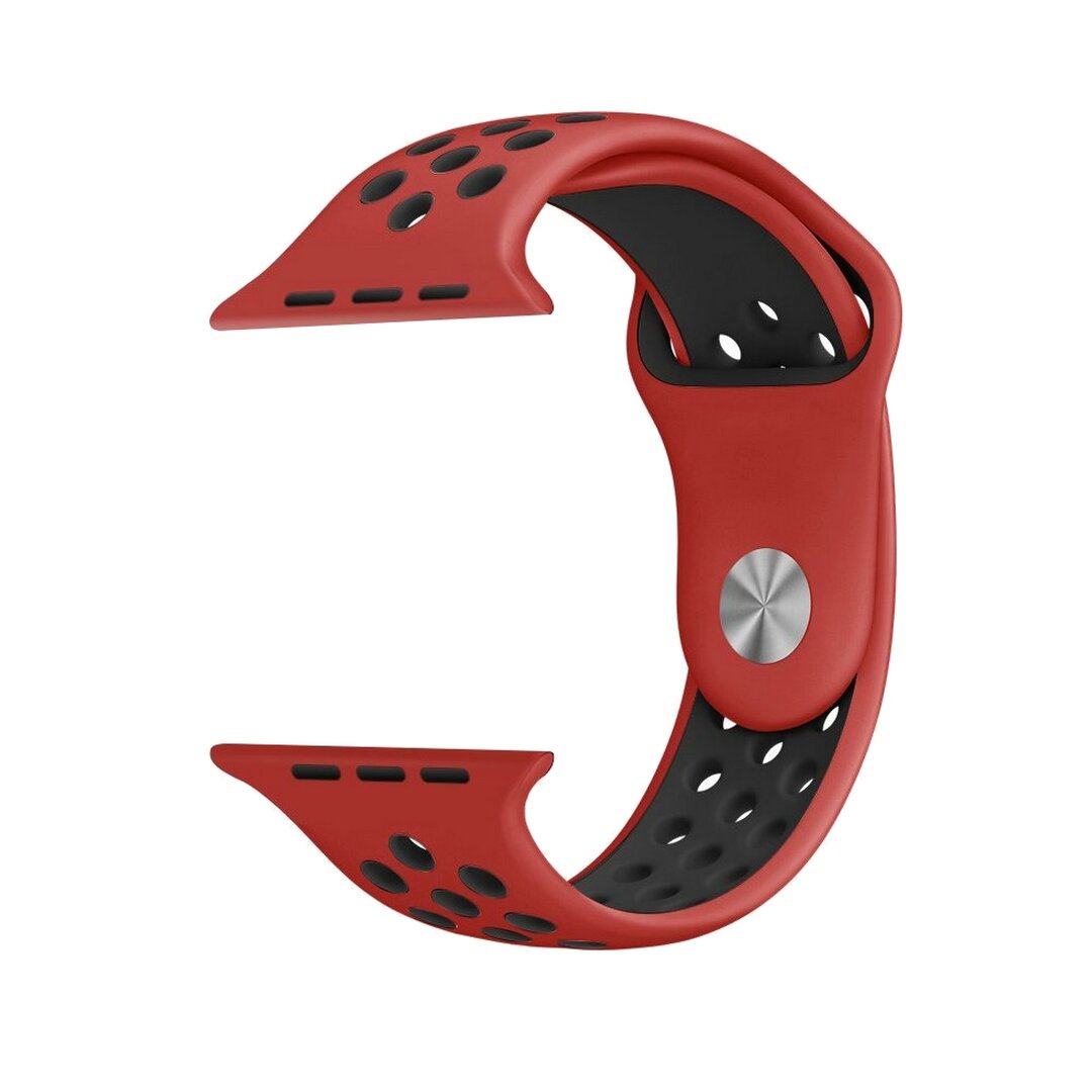 Sportarmband - Gr&ouml;&szlig;e: S/M - Rot + Schwarz - Geeignet f&uuml;r Apple Watch 38mm / 40mm / 41mm / 42mm