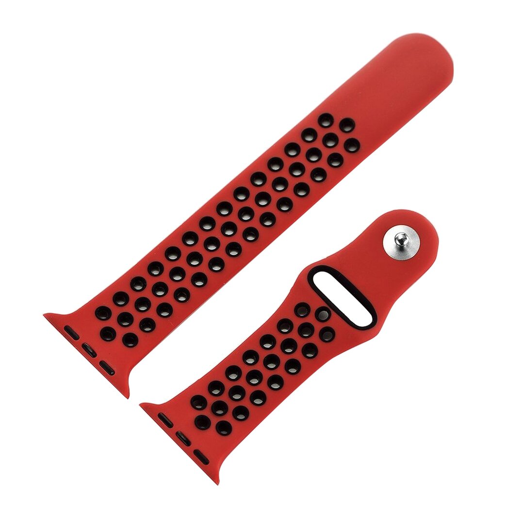 Sportarmband - Gr&ouml;&szlig;e: S/M - Rot + Schwarz - Geeignet f&uuml;r Apple Watch 38mm / 40mm / 41mm / 42mm