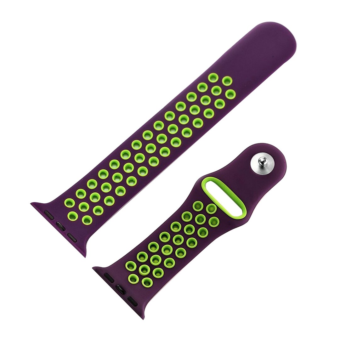 Sportarmband - Gr&ouml;&szlig;e: S/M - Lila + Gr&uuml;n - Geeignet f&uuml;r Apple Watch 38mm / 40mm / 41mm / 42mm