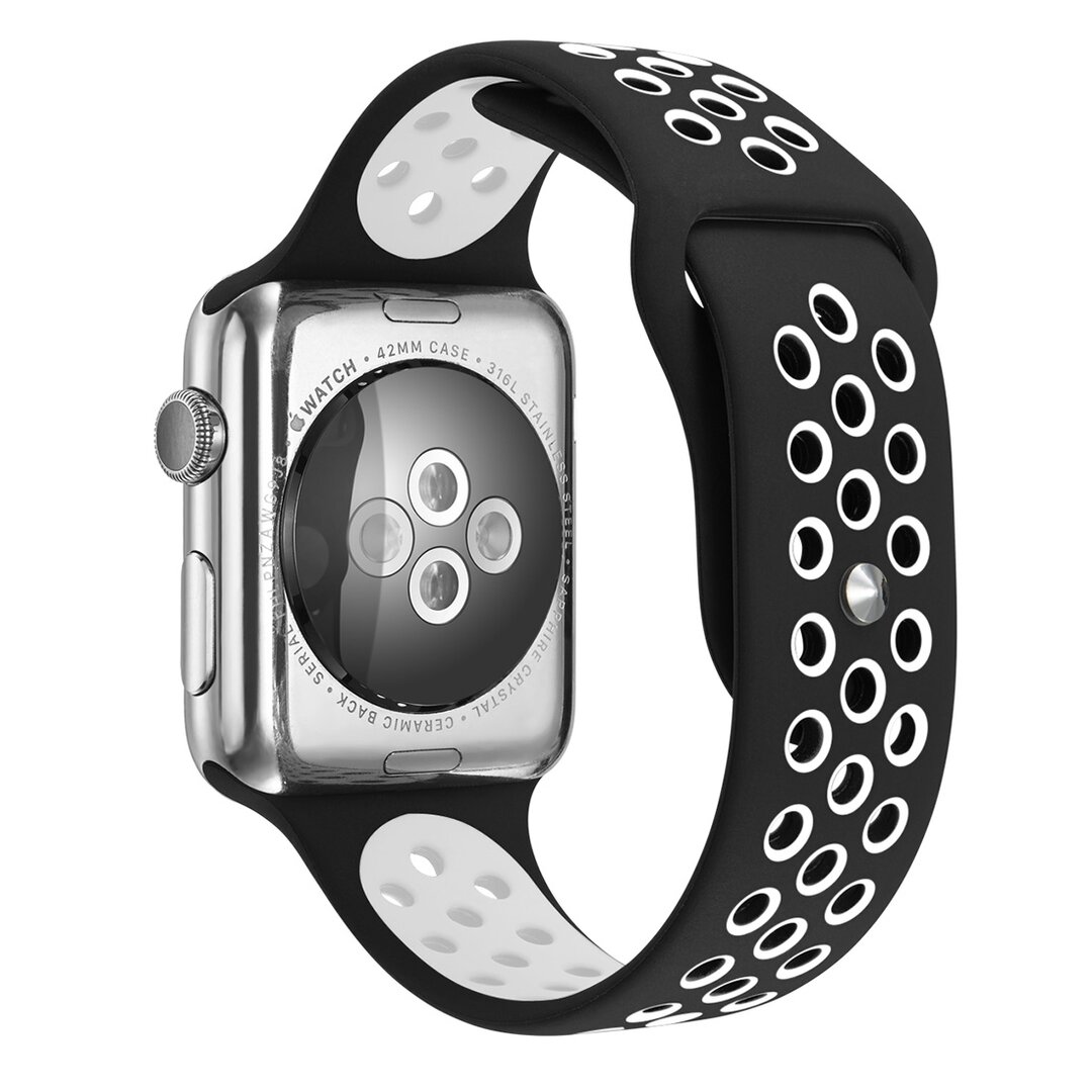 Sportarmband - Gr&ouml;&szlig;e: M/L - Schwarz + Wei&szlig; - Geeignet f&uuml;r Apple Watch 38mm / 40mm / 41mm / 42mm