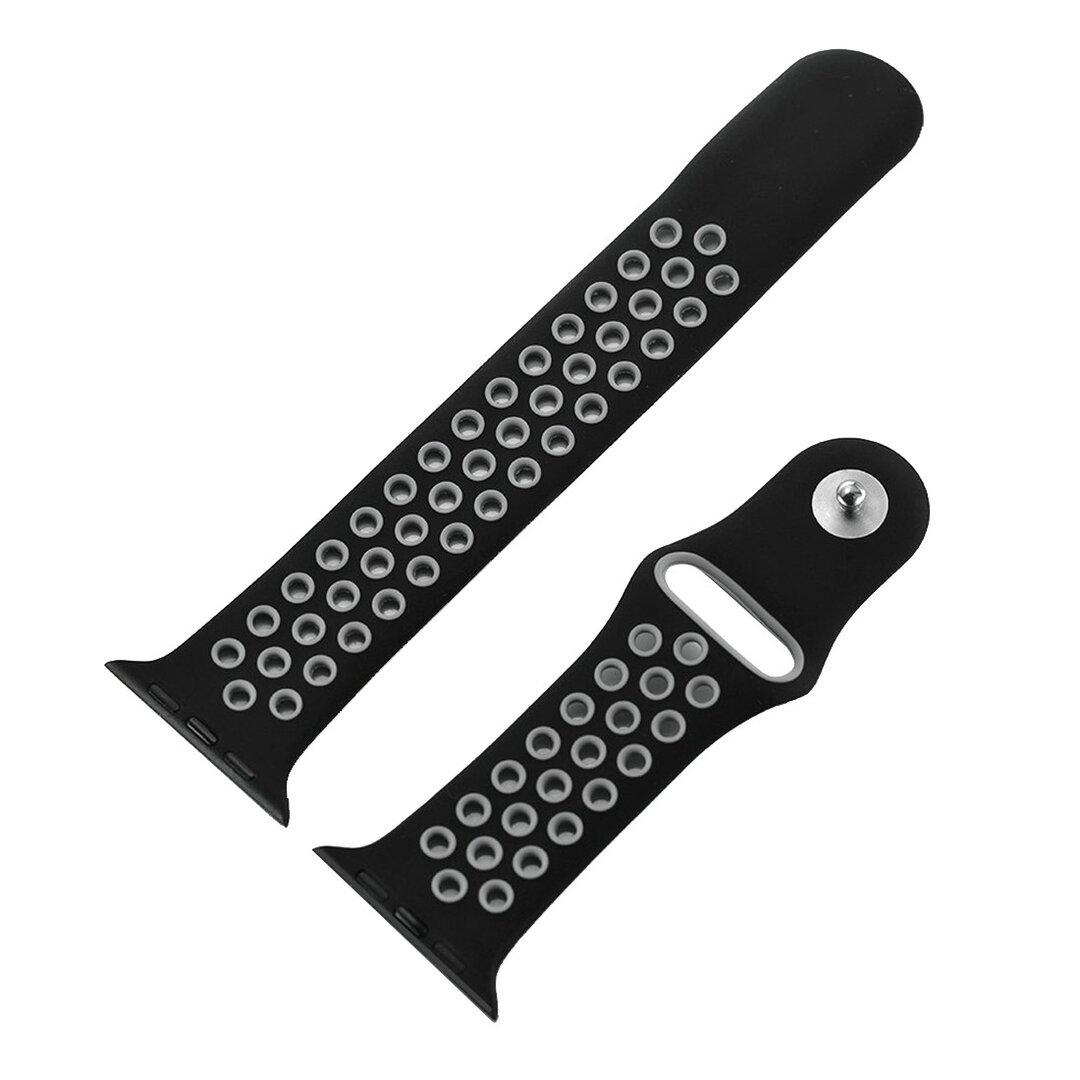 Sportarmband - Gr&ouml;&szlig;e: M/L - Schwarz + Grau - Geeignet f&uuml;r Apple Watch 38mm / 40mm / 41mm