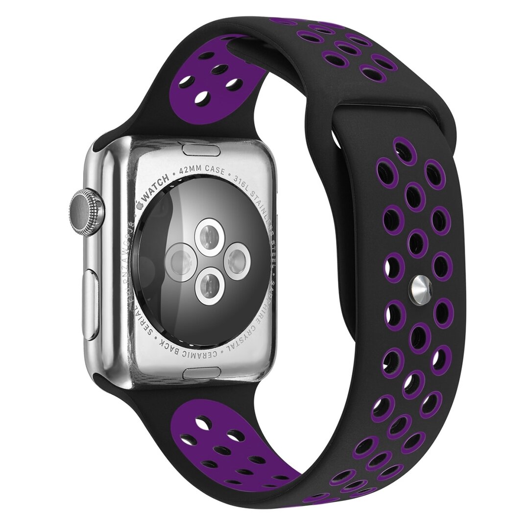 Sportarmband - Gr&ouml;&szlig;e: M/L - Lila + Schwarz - Geeignet f&uuml;r Apple Watch 38mm / 40mm / 41mm / 42mm
