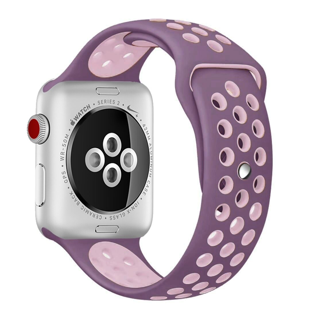 Sportarmband - Gr&ouml;&szlig;e: M/L - Lila + Pink - Geeignet f&uuml;r Apple Watch 38mm / 40mm / 41mm / 42mm