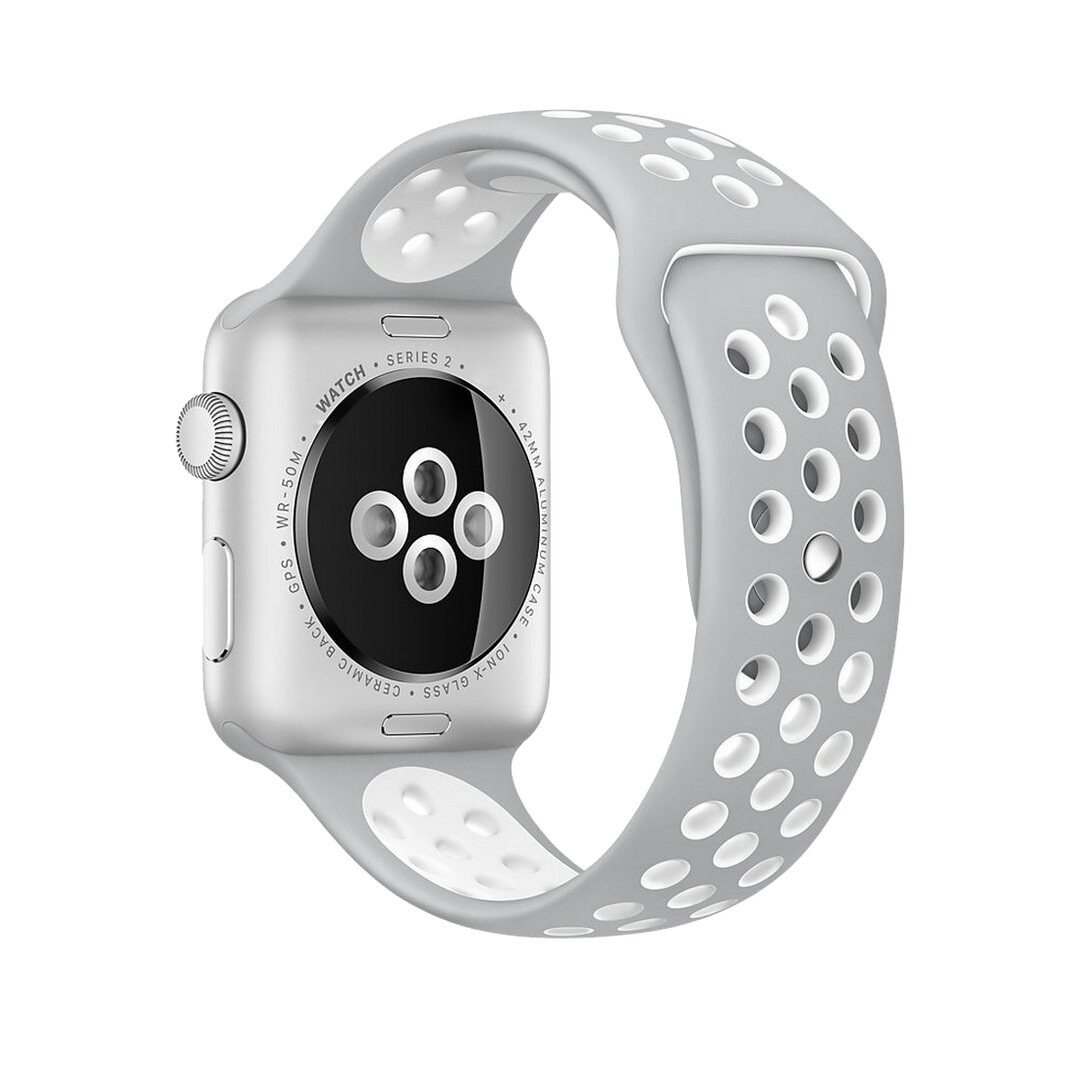 Sportarmband - Gr&ouml;&szlig;e: M/L - Grau + Wei&szlig; - Geeignet f&uuml;r Apple Watch 38mm / 40mm / 41mm