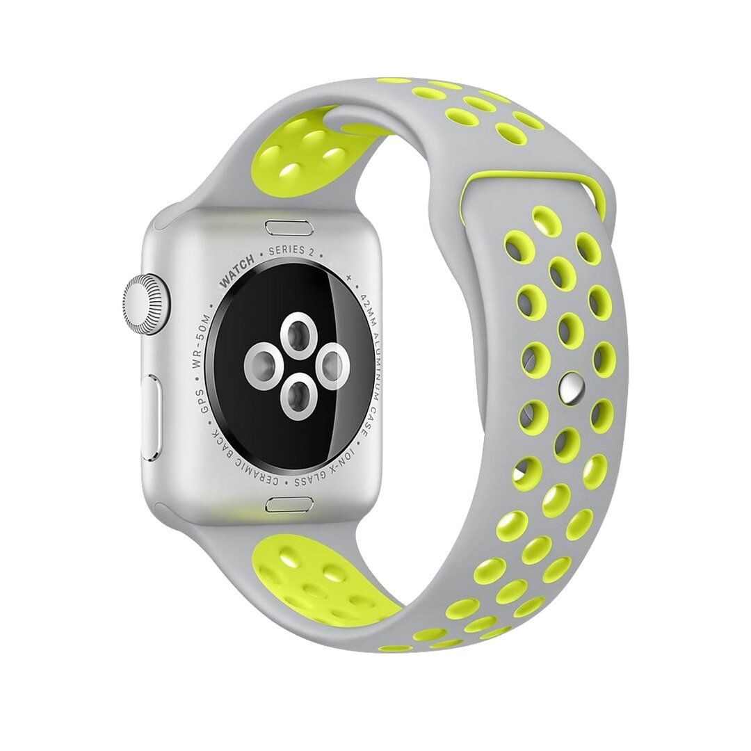 Sportarmband - Gr&ouml;&szlig;e: M/L - Grau + Gelb - Geeignet f&uuml;r Apple Watch 38mm / 40mm / 41mm