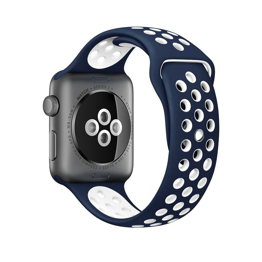 Sportarmband - Gr&ouml;&szlig;e: M/L - Blau + Wei&szlig; - Geeignet f&uuml;r Apple Watch 38mm / 40mm / 41mm