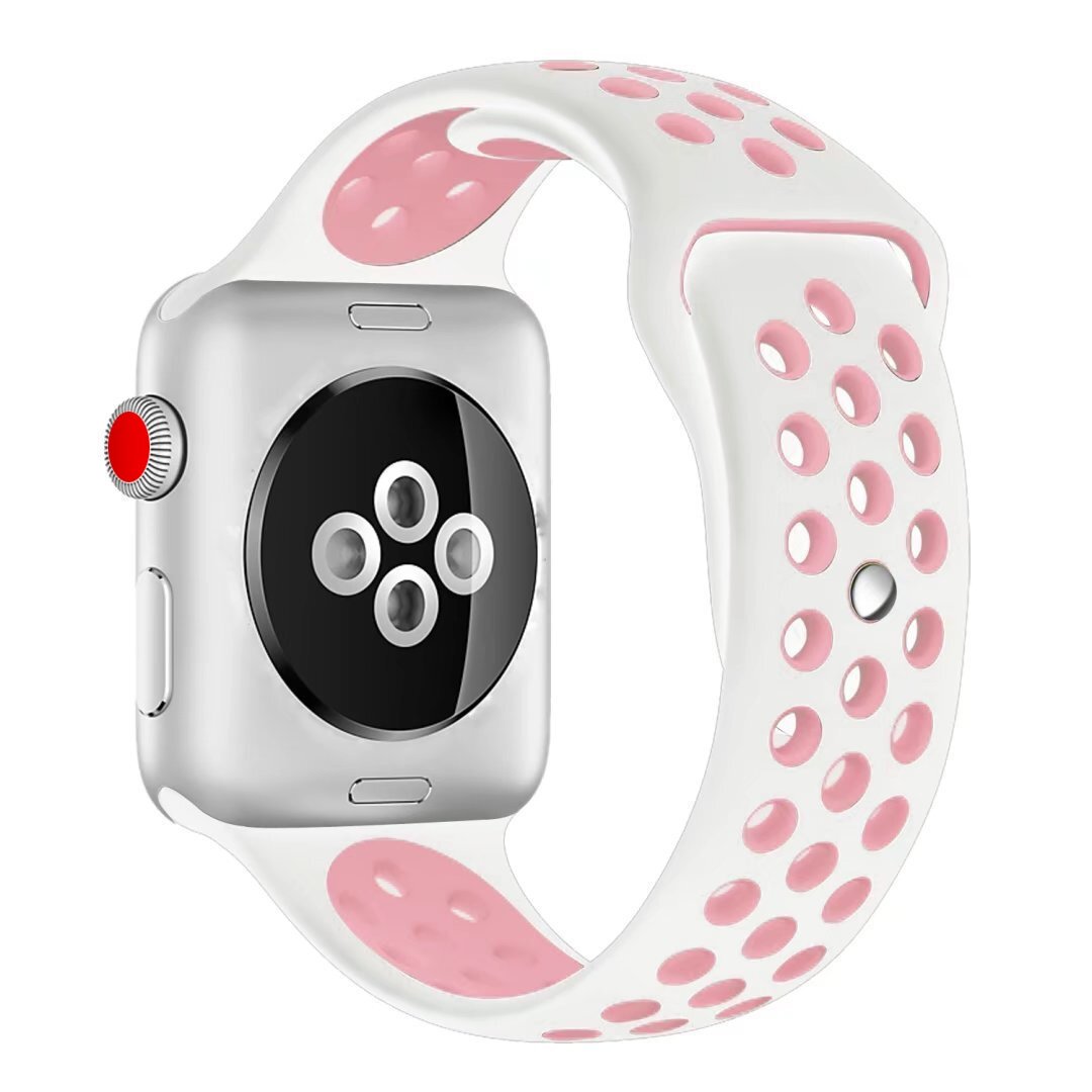 Sportarmband - Gr&ouml;&szlig;e: S/M - Wei&szlig; + Pink - Geeignet f&uuml;r Apple Watch 44mm / 45mm / 46mm / 49mm