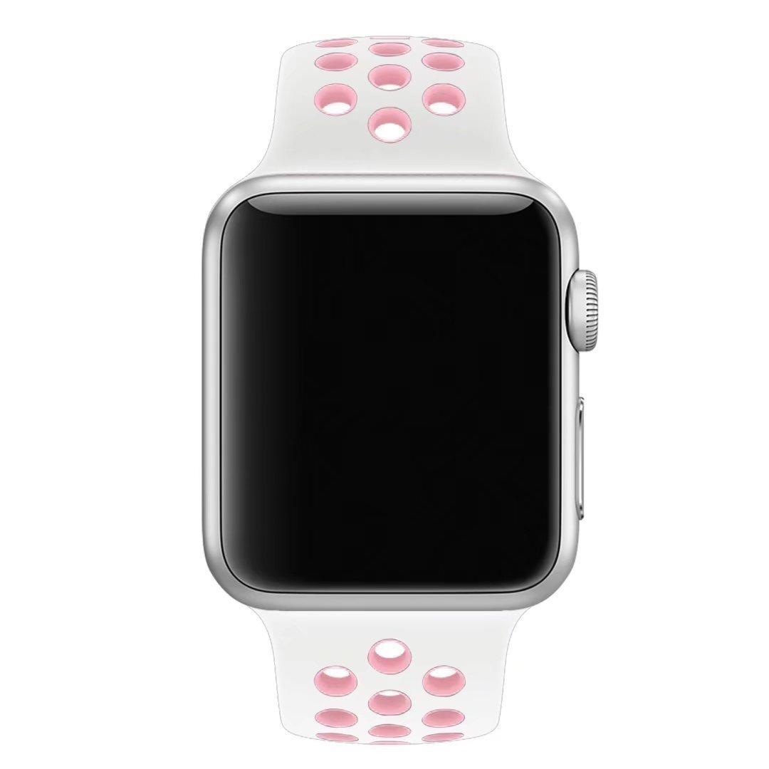 Sportarmband - Gr&ouml;&szlig;e: S/M - Wei&szlig; + Pink - Geeignet f&uuml;r Apple Watch 44mm / 45mm / 46mm / 49mm