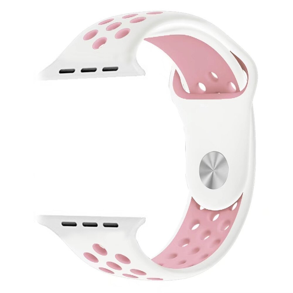 Sportarmband - Gr&ouml;&szlig;e: S/M - Wei&szlig; + Pink - Geeignet f&uuml;r Apple Watch 44mm / 45mm / 46mm / 49mm