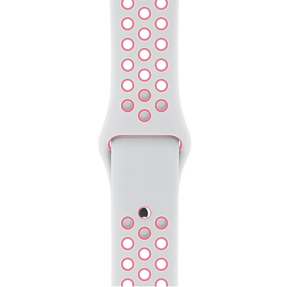 Sportarmband - Gr&ouml;&szlig;e: S/M - Wei&szlig; + Pink - Geeignet f&uuml;r Apple Watch 44mm / 45mm / 46mm / 49mm