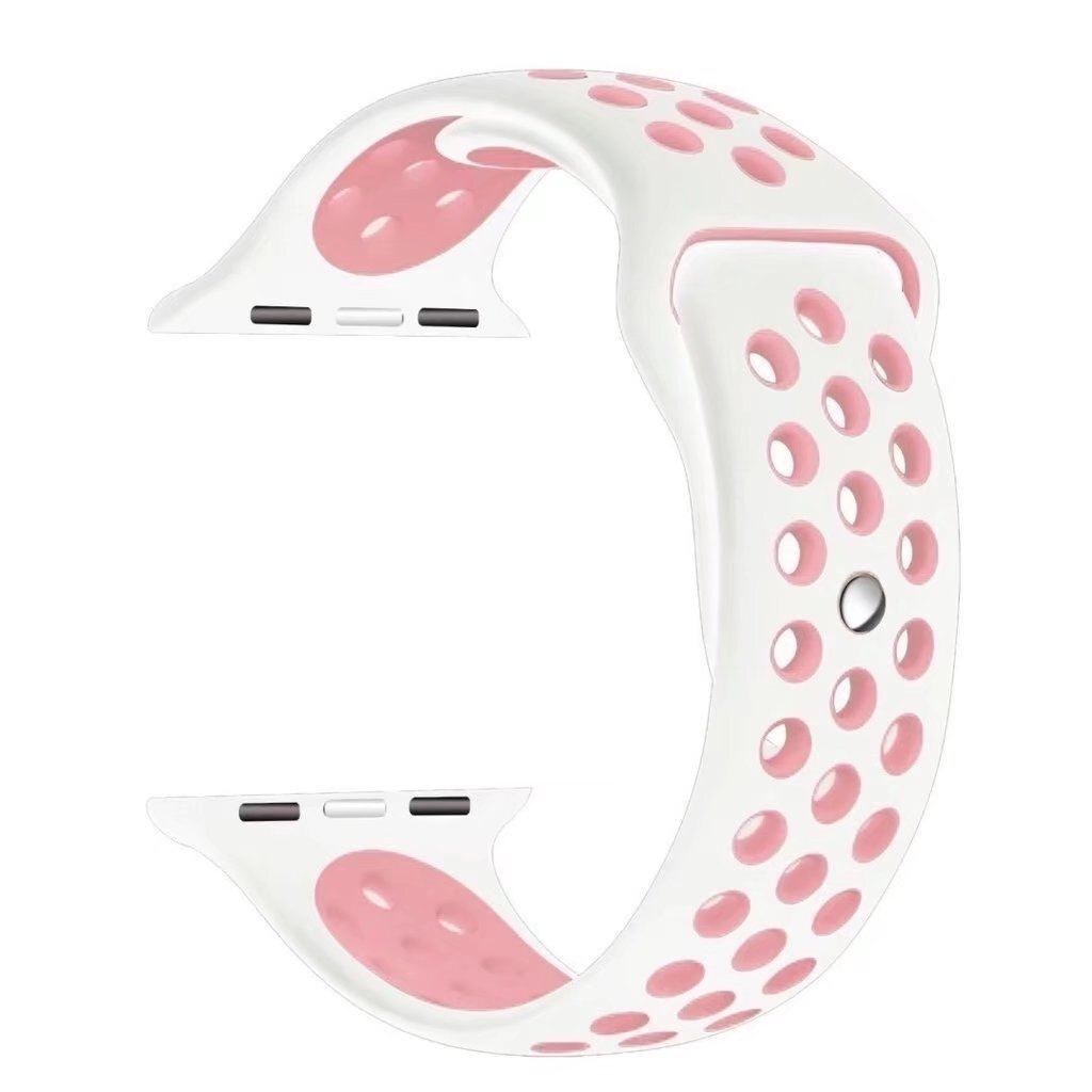 Sportarmband - Gr&ouml;&szlig;e: S/M - Wei&szlig; + Pink - Geeignet f&uuml;r Apple Watch 44mm / 45mm / 46mm / 49mm
