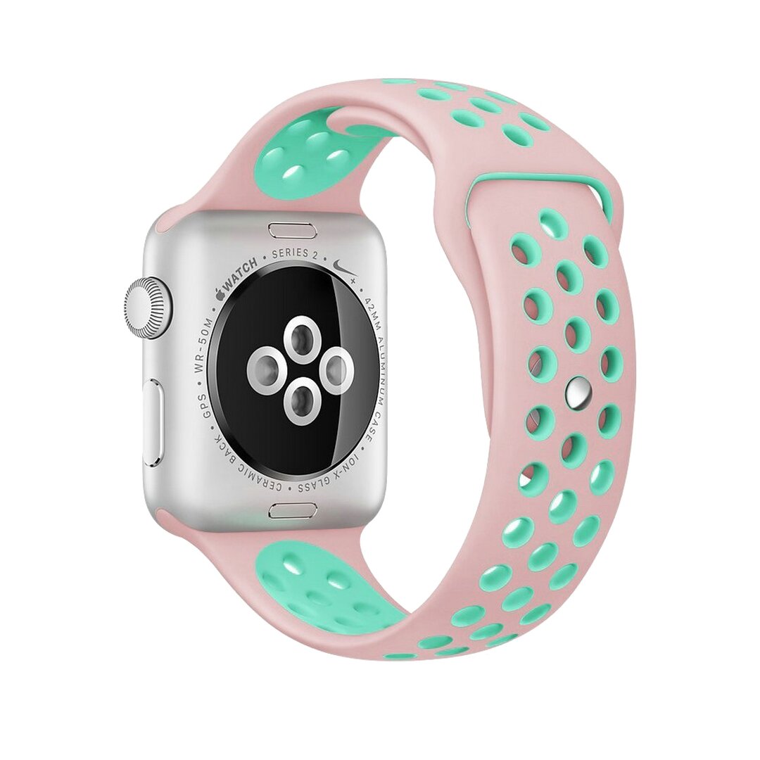 Sportarmband - Gr&ouml;&szlig;e: S/M - Pink + Gr&uuml;n - Geeignet f&uuml;r Apple Watch 44mm / 45mm / 46mm / 49mm