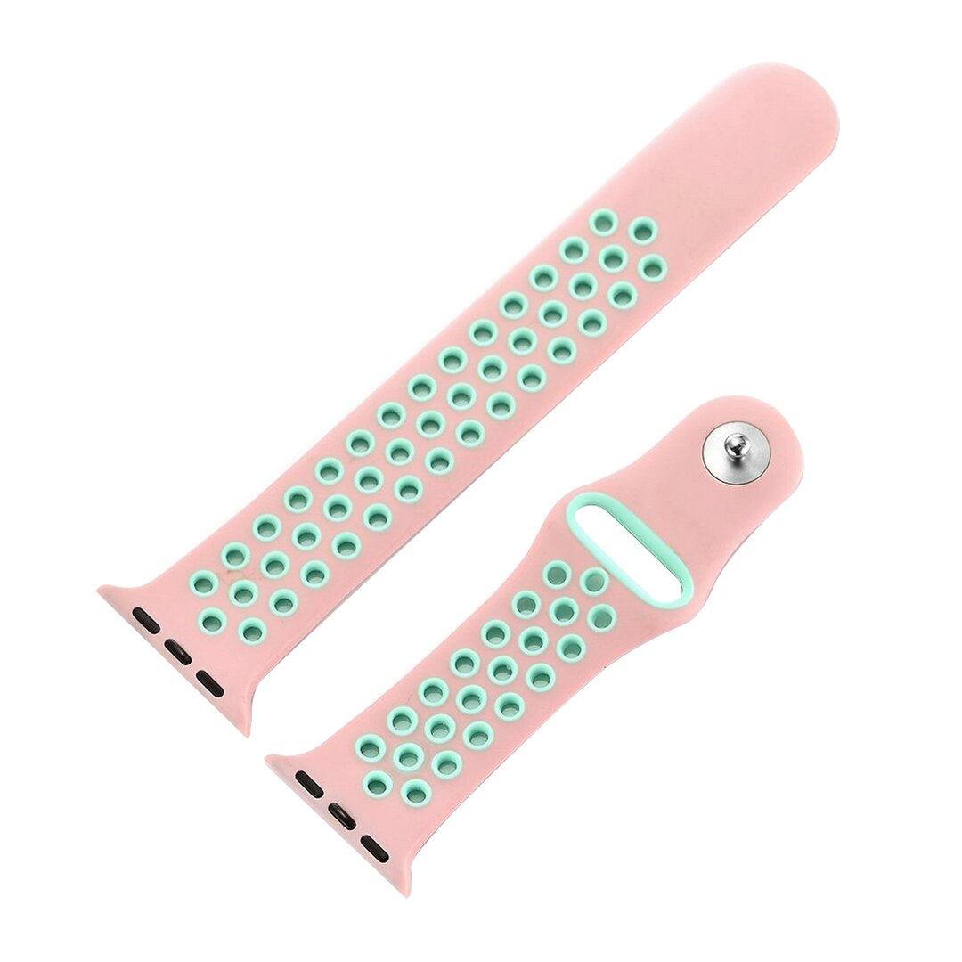 Sportarmband - Gr&ouml;&szlig;e: S/M - Pink + Gr&uuml;n - Geeignet f&uuml;r Apple Watch 44mm / 45mm / 46mm / 49mm