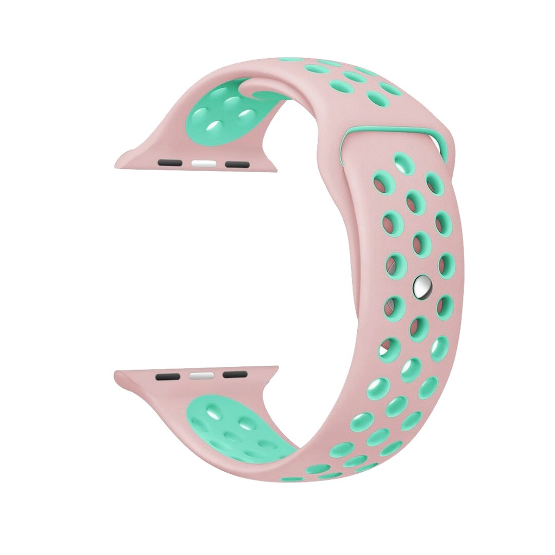 Sportarmband - Gr&ouml;&szlig;e: S/M - Pink + Gr&uuml;n - Geeignet f&uuml;r Apple Watch 44mm / 45mm / 46mm / 49mm