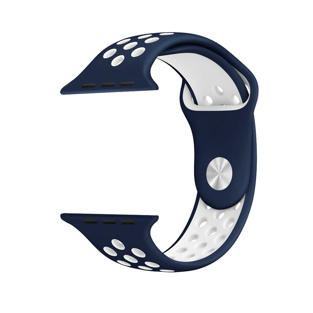 Sportarmband - Gr&ouml;&szlig;e: S/M - Blau + Wei&szlig; - Geeignet f&uuml;r Apple Watch 44mm / 45mm / 46mm / 49mm