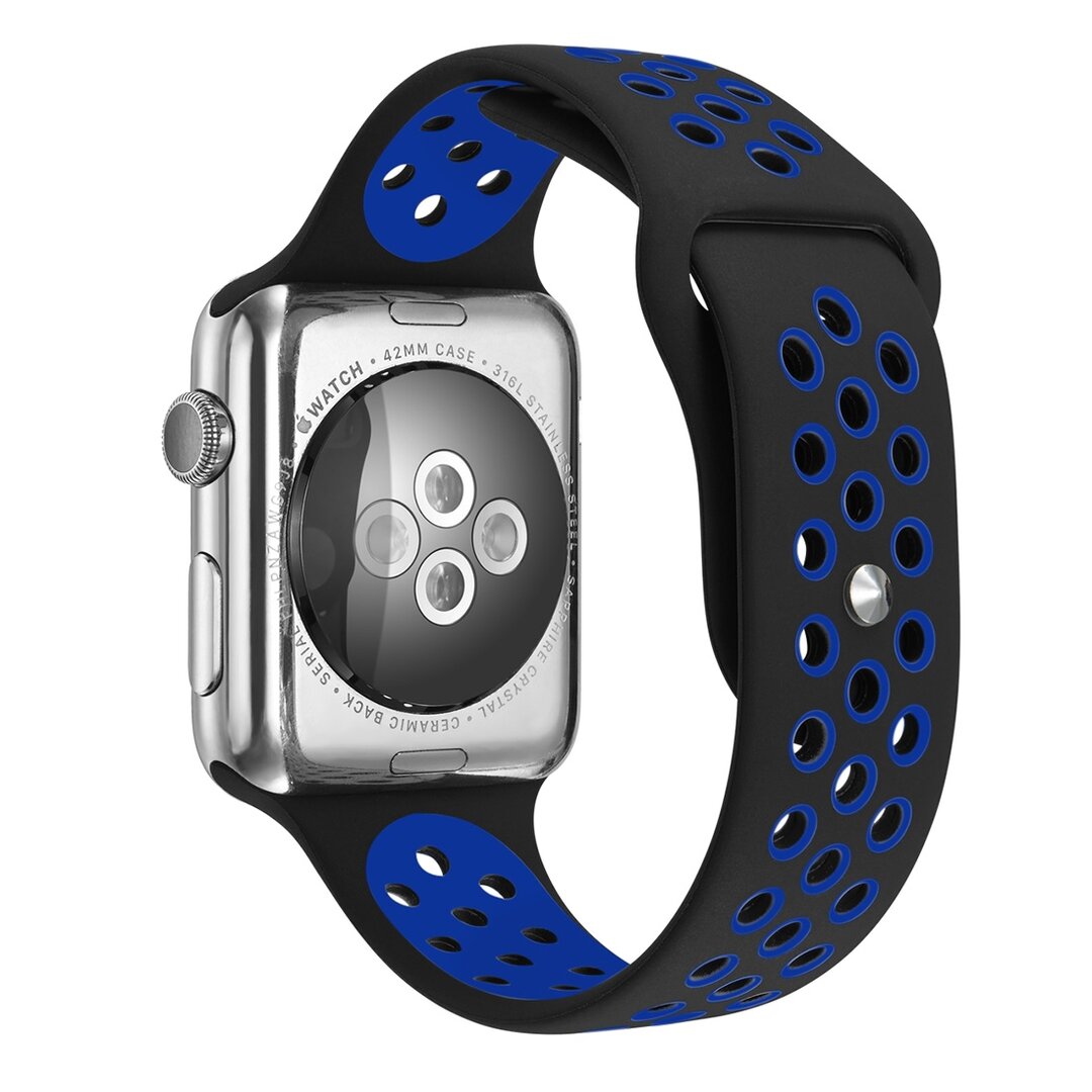 Sportarmband - Gr&ouml;&szlig;e: M/L - Schwarz + Blau - Geeignet f&uuml;r Apple Watch 44mm / 45mm / 46mm / 49mm