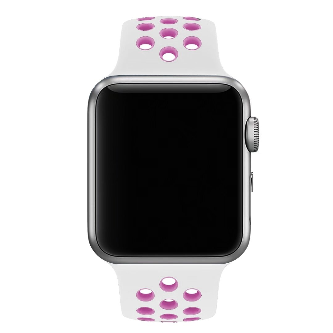 Sportarmband - Gr&ouml;&szlig;e: M/L - Wei&szlig; + Lila - Geeignet f&uuml;r Apple Watch 44mm / 45mm / 46mm / 49mm