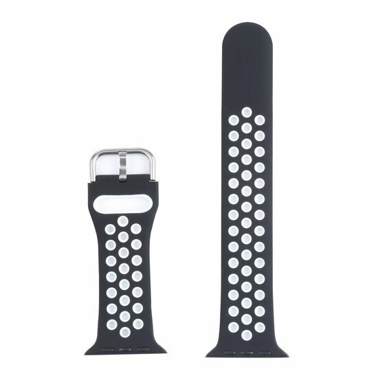 Silikon-Sportband mit Schnalle - Schwarz + Wei&szlig; - Geeignet f&uuml;r Apple Watch 38mm / 40mm / 41mm / 42mm