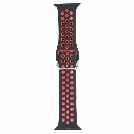 Silikon-Sportband mit Schnalle - Schwarz + Rot - Geeignet f&uuml;r Apple Watch 38mm / 40mm / 41mm / 42mm