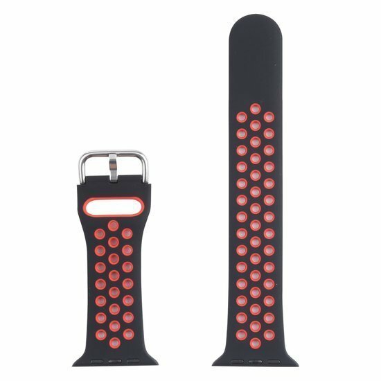 Silikon-Sportband mit Schnalle - Schwarz + Rot - Geeignet f&uuml;r Apple Watch 38mm / 40mm / 41mm / 42mm