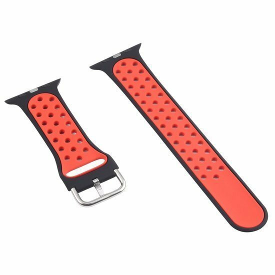 Silikon-Sportband mit Schnalle - Schwarz + Rot - Geeignet f&uuml;r Apple Watch 38mm / 40mm / 41mm / 42mm