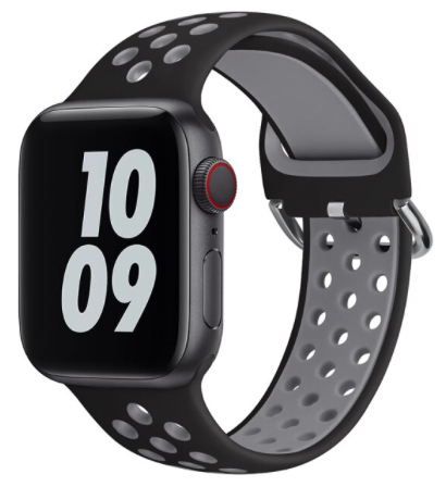 Silikon-Sportband mit Schnalle - Schwarz + Grau - Geeignet f&uuml;r Apple Watch 38mm / 40mm / 41mm / 42mm